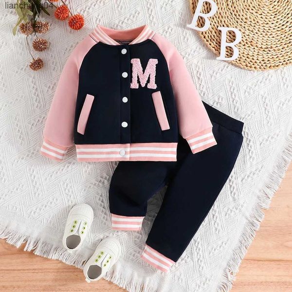 Completi di abbigliamento Ragazza 6 mesi - 3 anni Uniforme da baseball rosa Giacca con bottoni Cappotto e pantaloni a maniche lunghe Completo di abbigliamento per neonato