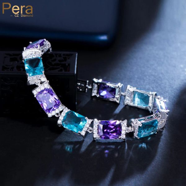 Braccialetti Pera Classico Blu Viola Cristallo Colore argento Taglio quadrato CZ Braccialetti con catena a maglie Braccialetti per il migliore amico Gioielli regalo per feste B233