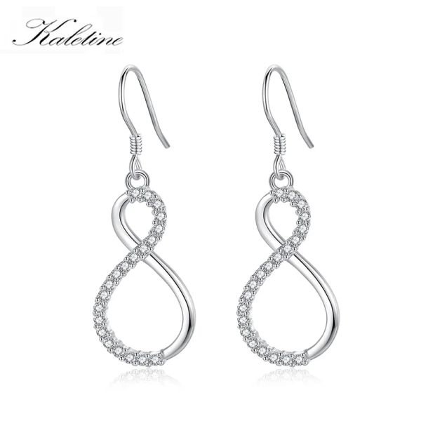 Orecchini Kaletine Orecchini a bottone in vero argento sterling 925 con zirconi a forma di infinito, regalo di gioielli classici con doppi zirconi bianchi femminili