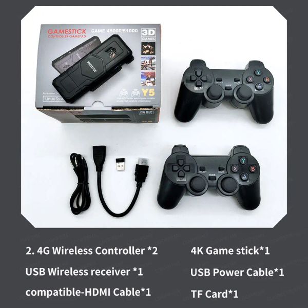 Konsolen Hot Y5 Retro TV Game Stick 2.4G Wireless Controller 4K HD Videospiel Konsole Support Multiplayer PS1 Family Video Game Console