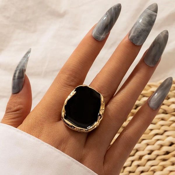 Cluster Ringe Mode Schwarz Emaille Dicke MIDI Knuckle Ring Männer und Frauen Geometrische Kreis Freizeit Party Schmuck Cocktail