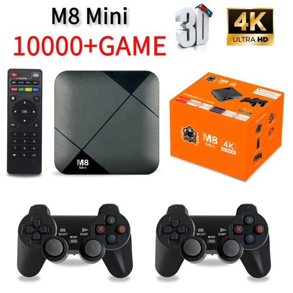 Consoles M8 Mini Game Player Android 10 TV Box S905 64GB 10000 Jogos 4G WiFi HD 4K Controlador sem fio Videogame IPTV