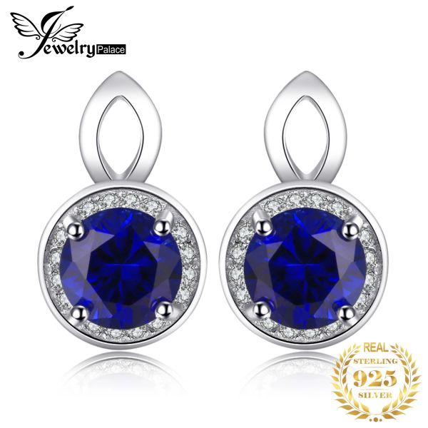 Orecchini JewelryPalace 2.3ct Creato con zaffiro blu in argento sterling 925 Orecchini Halo per donna Moda Fine Jewelry Regalo di nozze