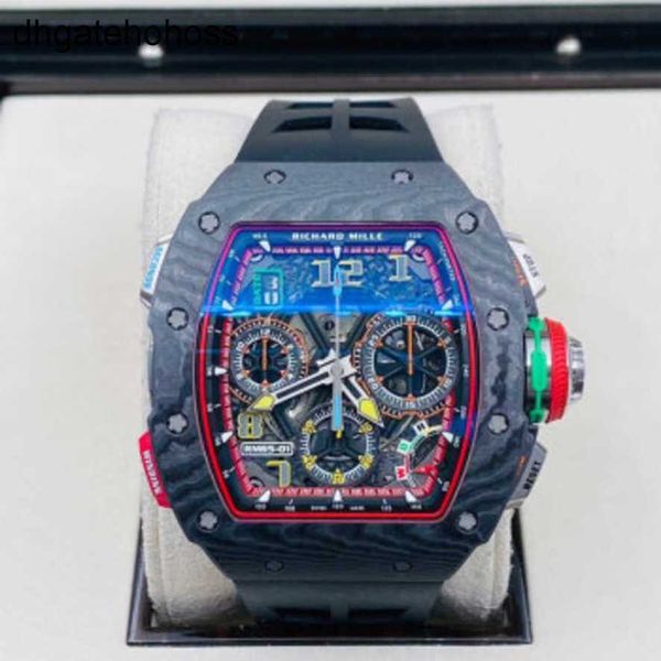 Часы Richardmills Швейцарские автоматические механические часы Мужская серия Rm6501 Ntpt Таймер с двойной иглой, оснащенный быстрой цепочкой для мужчин 8UQN