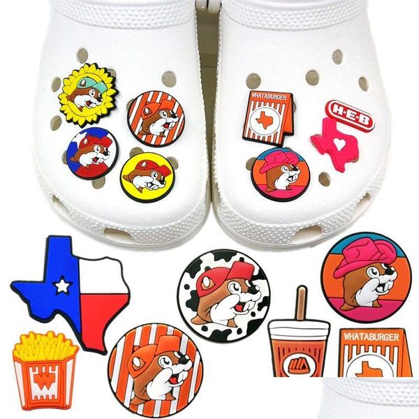 Acessórios de peças de sapato 16 Pçs / set Texas Estilo Padrão Clog Jibz Charme Encantador Desenho Animado Encantos Decoração Macio Pvc Acessórios Buck Dhecz