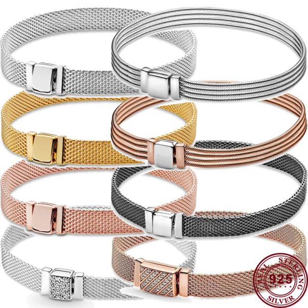 Bracciale calde vendere 925 serie di riflessioni argento mesh mesh logo femminile logo femminile multi loop orologio bracciale wedding bygelry fai da te