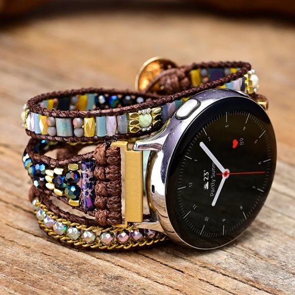 Armbänder Retro Naturstein Samsung Uhrenarmband BOHO 3 Schichten Wachsseil Uhrenarmband Handgemacht Smart Watch Band Geschenk GroßhandelDropshipping