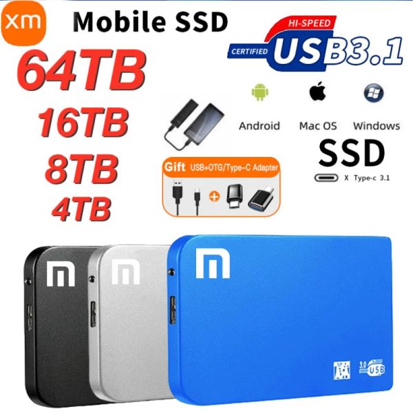 Коробки Портативный SSD 1 ТБ твердотельный жесткий диск Высокоскоростной мобильный жесткий диск USB3.0 HDD Мобильные диски для хранения данных для Xiaomi для ПК