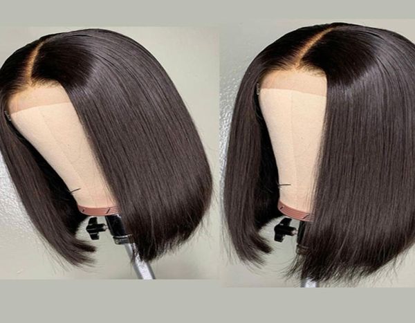 Tipo popular 2020 perucas de cabelo humano parte do meio em linha reta corte sem corte curto bob peruca de cabelo humano 13x4 frente do laço peruca de cabelo humano preplucke9635144