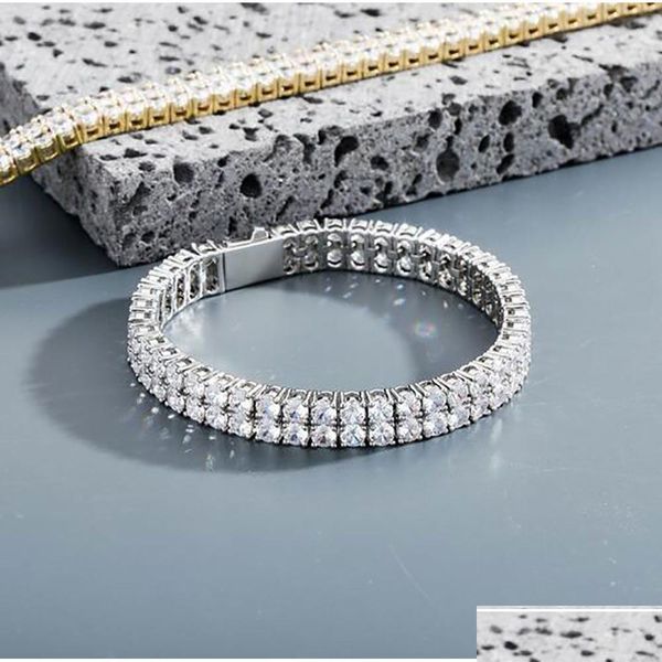 Tênis 2 fileiras pulseira de tênis 4mm zircão laboratório diamante hip hop jóias colar gelado 7 polegadas 8 polegadas comprimento 14k ouro sier bangle drop delive otkg6