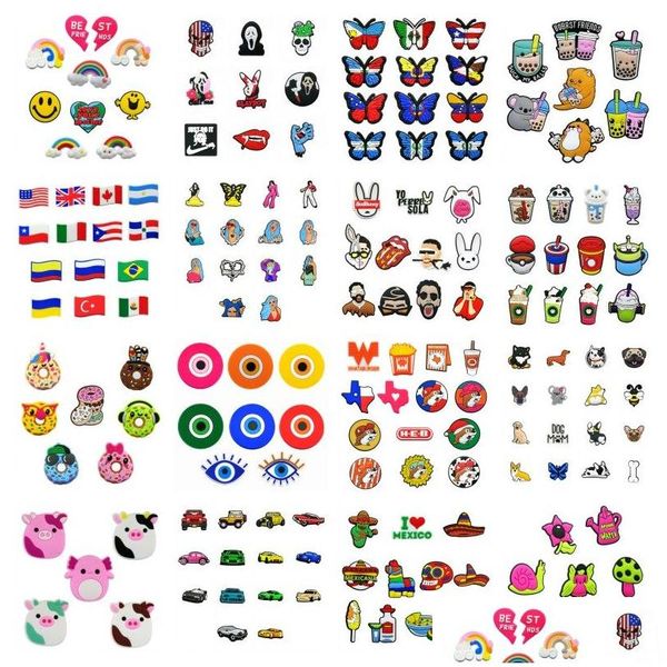 Schuhteile Zubehör Moq 50 Stück Texas Mexican Street Style Cartoon Muster Clog Charms 2D Weich-PVC Schuhzubehör Dekorationen Cha Dhfoe