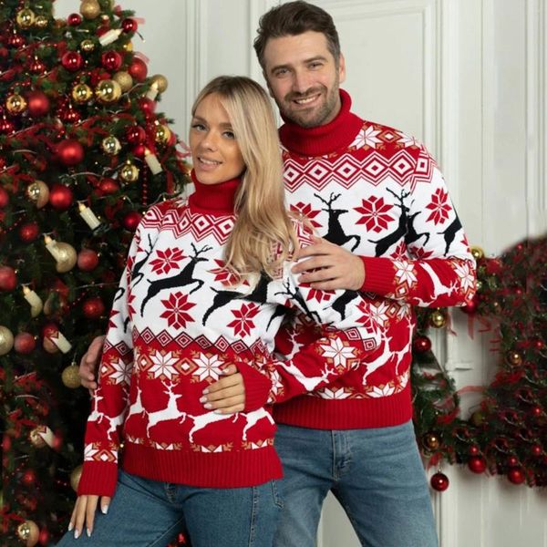 Camiscedores masculinos 2024 Inverno mãe pai filhos combinando tricô de natal casais jumpers jumpers quente espessura malha casual natal visual