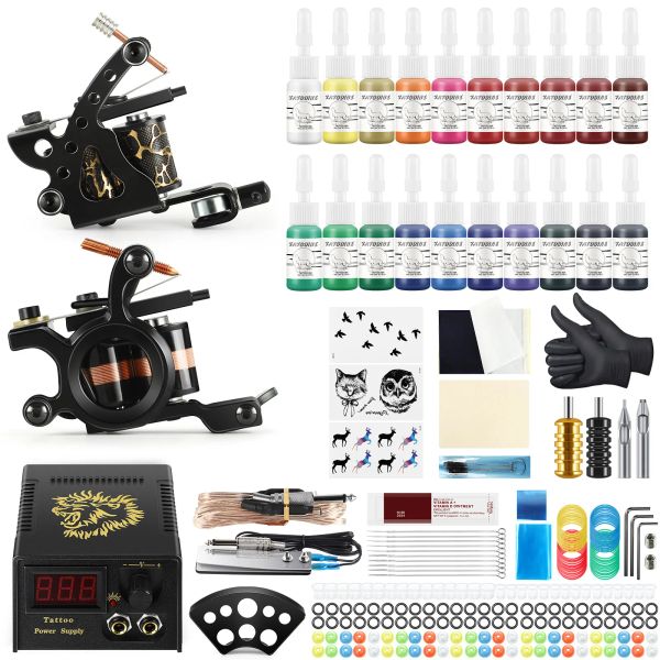 Forniture Tattoo Hines Tattoo Set pistola con alimentazione inchiostro Tattoo Forniture per la carrozzeria Complete Accessori per tatuaggi Kit da noi