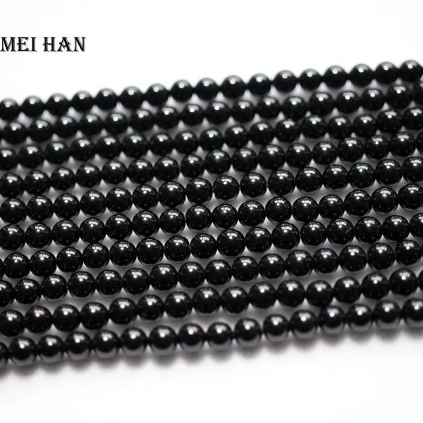 Grânulos meihan natural (2 fios/conjunto) 4mm turmalina preta suave redondo contas soltas pedra preciosa para fazer jóias design