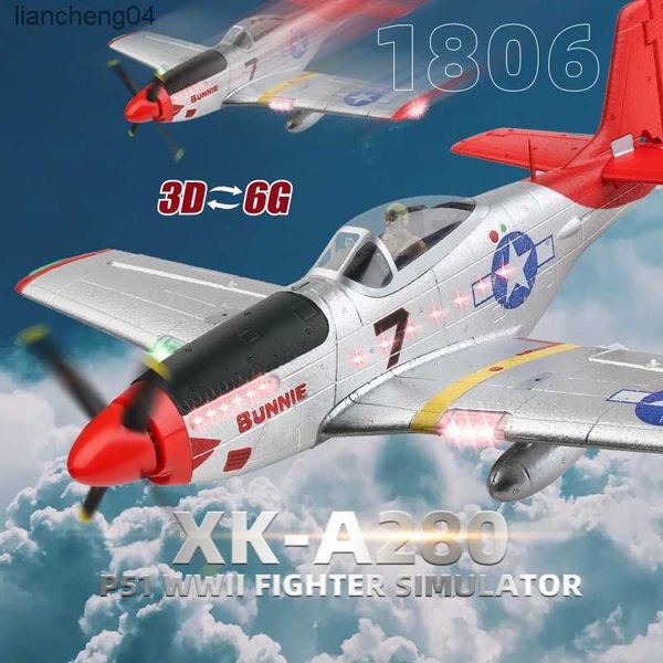 Aeronave elétrica / RC Wltoys XK A280 RC Avião P51 Modelo 3D / 6G com LED 2,4 GHz GPS Avião de controle remoto Grandes brinquedos de caça Presente para meninos FPV Carrier