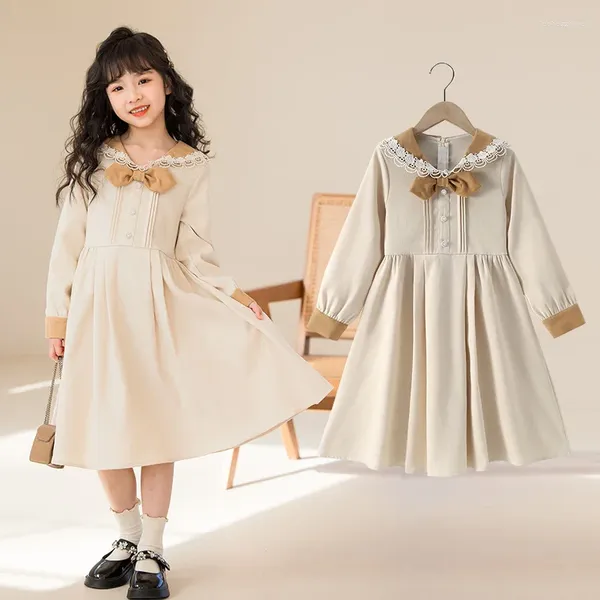 Vestidos de menina 2024 Coreia outono primavera criança vestido júnior manga longa elementar de uma peça crianças criança