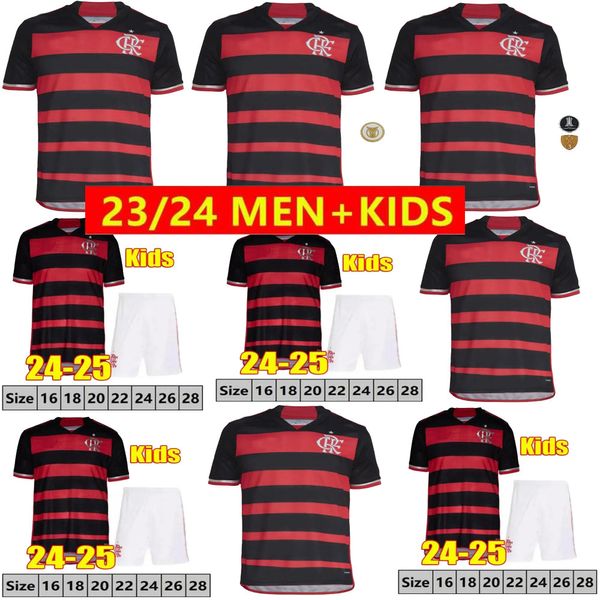 22/25 Flamengo Futebol Jerseys 2024 2025 Camisas de Futebol Homens Conjuntos Crianças Kit Camisa De Futebol PEDRO DIEGO GERSON GABI LORRAN PULGAR Fãs