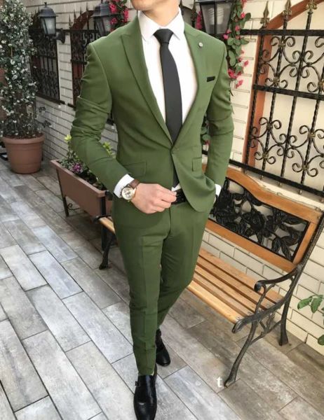 Abiti 2023 Nuovo Arrivo Groomsmen Verde Oliva Smoking Dello Sposo Picco Risvolto Uomini Affari Abiti Costume Homme 2 Pezzi (Giacca + Pantaloni)