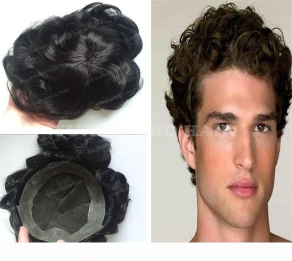 8A Qualità 1B Onda Naturale Vergine Brasiliana Capelli Umani Pizzo PU Base Toupee per Uomo 6006414