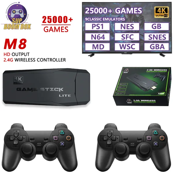 Consoles M8 Retro Game Stick Wireless Joystick Hdmi 64GB 128GB 35000 Arcade Videos Games Controller Machine em estoque