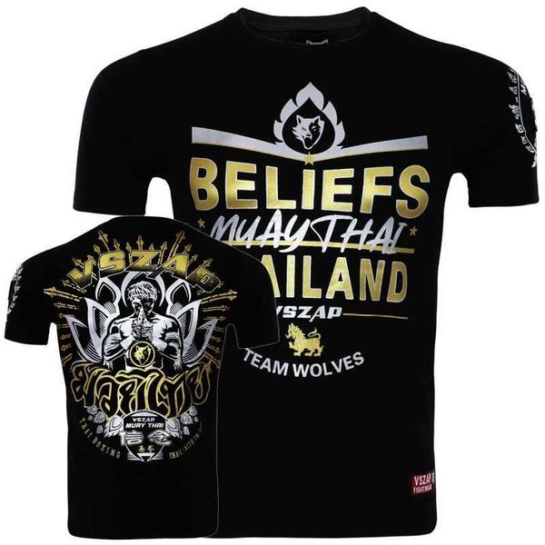 Homens camisetas Vszap Thai Boxe MMA Lutando T-shirt de manga curta feita de algodão puro estampando roupas de treinamento moda masculina roupas j240221