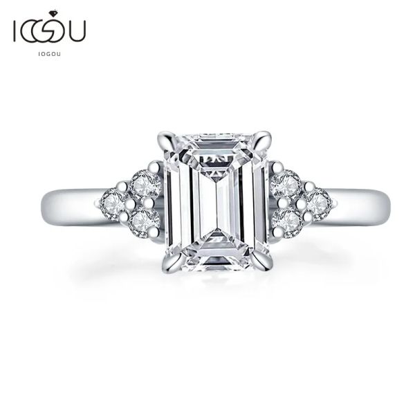 Anéis Iogou na moda 925 prata esterlina 1.5 CT 6x8mm anel de corte esmeralda grande diamante simulado casamento zircônia anel de noivado jóias