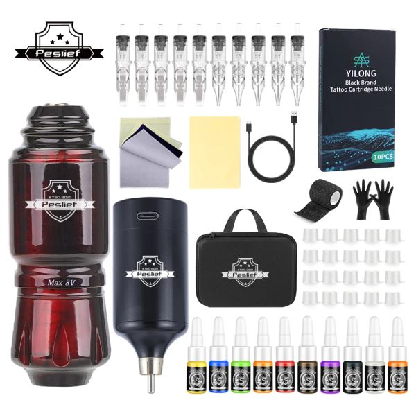 Máquina 1set, kit de tatuagem sem fio neebol, caneta completa de tatuagem com fonte de alimentação de tatuagem sem fio de 1500mAh para o artista de tatuagem da Professiona