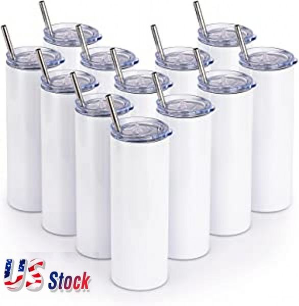 USA Warehouse 20oz doppelwandige Becher Becher mit Deckel und Kunststoff-Strohhalm, isolierte Vacann-Wasserflaschen aus Edelstahl, CA auf Lager