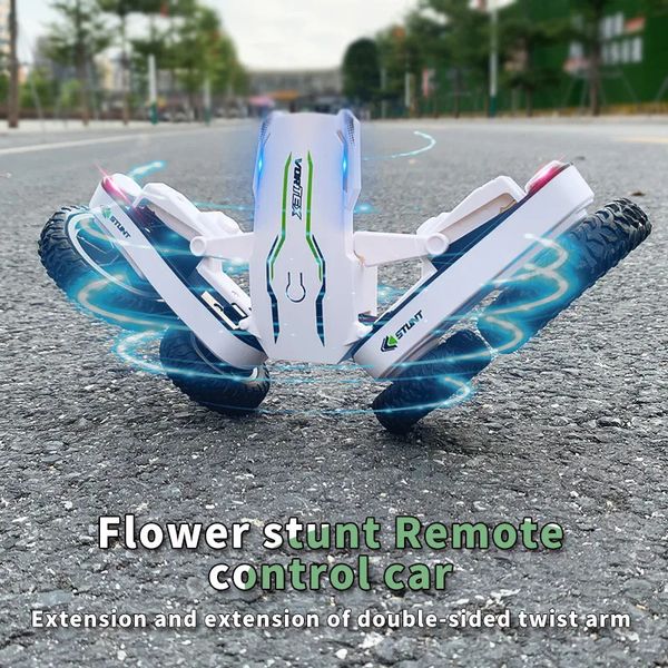 Drift RC Auto Musik mit LED-Lampe 2,4 G Funkfernbedienung Spray Flower Stunt Car 4WD elektrisches Kinderspielzeug 240221