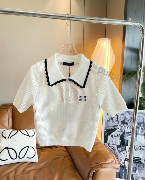 2024 Miui Top Lüks Kadın Örgü Tees Tasarımcı Yeni Gelişmiş Kısa Kollu Base Gömlek Giyim EmbroidedAutumn Kış Blon Yün Kaplumbağa Boyun Sweaters