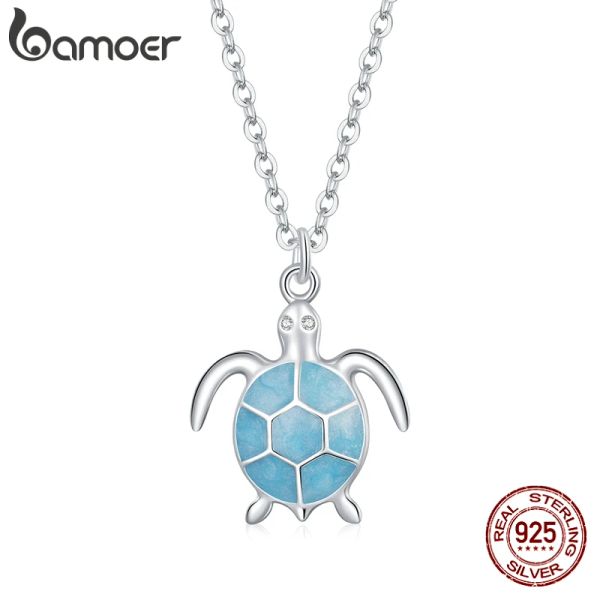 Collane Bamoer Collana in argento sterling 925 con pavé di zironi brillanti con tartaruga blu per gioielli di moda femminile per ragazze Regali di compleanno/Natale