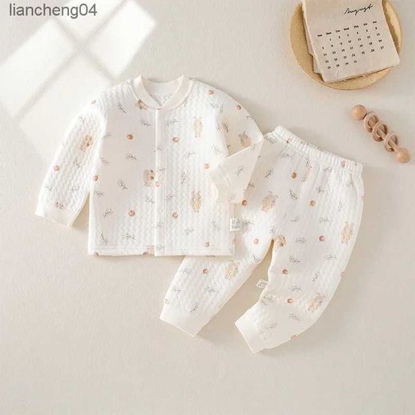 Kleidungssets Neugeborenes Baby Kleidung Reine Baumwolle Stehkragen Dreischichtige Thermo-Unterwäsche Anzug Babys Set Gesteppte Bottoming Pyjamas 2tlg