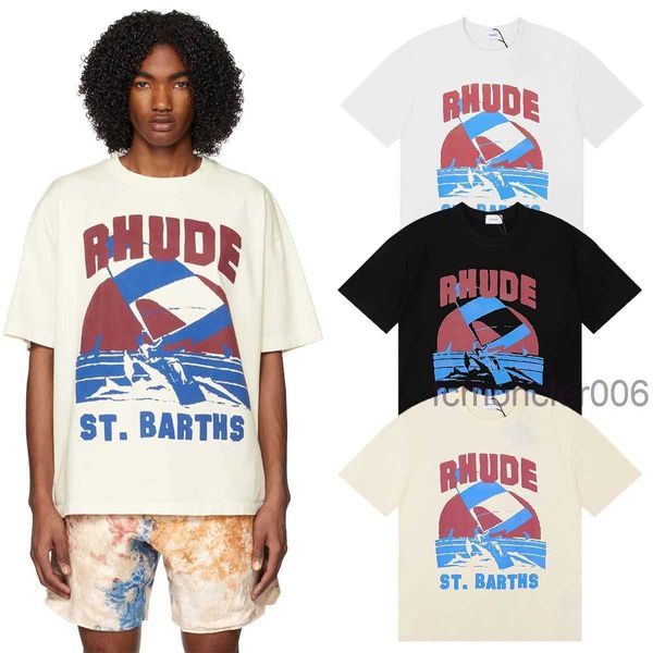 Ins Hot Spring Summer Camiseta American Luxury Rhude Skate Mens Designer Mulheres Homens Casual T-shirt Bom Tshirt Us Tamanho # 9909 G920