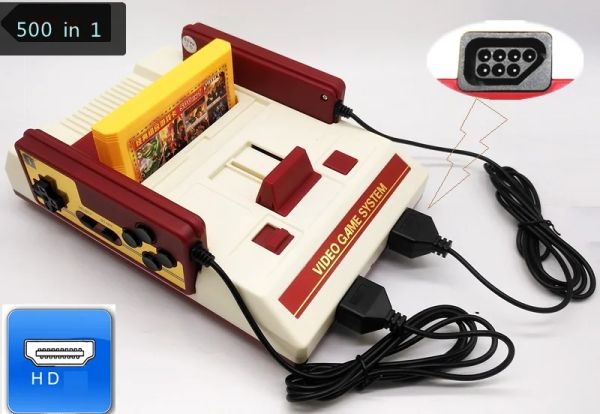 Konsolen HD Retro TV-Spielekonsole für Nes 8-Bit-Spiele, unterstützt 60-Pin-Kassette mit zwei Gamepads, 500-in-1-Kassette, 121 integrierte Spiele