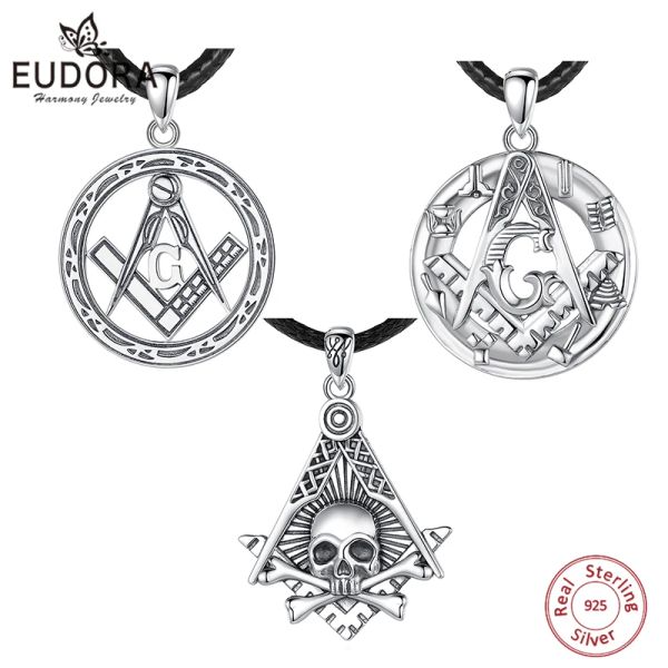 Pingentes Eudora 925 Sterling Silver Freemason Masonic Colar para Homem Personalidade crânio G Freemason Pingente Maçônico Jóias presente de festa