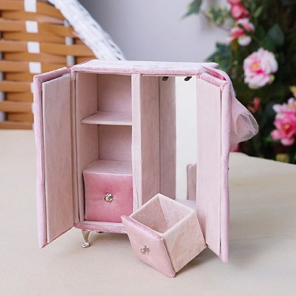 Anéis rosa sofá veludo caixa de jóias mini móveis em forma de caixa de jóias bonito brincos anel colar titular acessórios para casa de bonecas