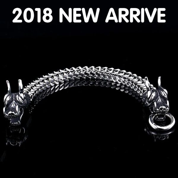 Braccialetti in acciaio soldato doppia testa di drago enorme bracciale da uomo in acciaio inossidabile 316L freddo acciaio al titanio moda catena punk gioielli come regalo