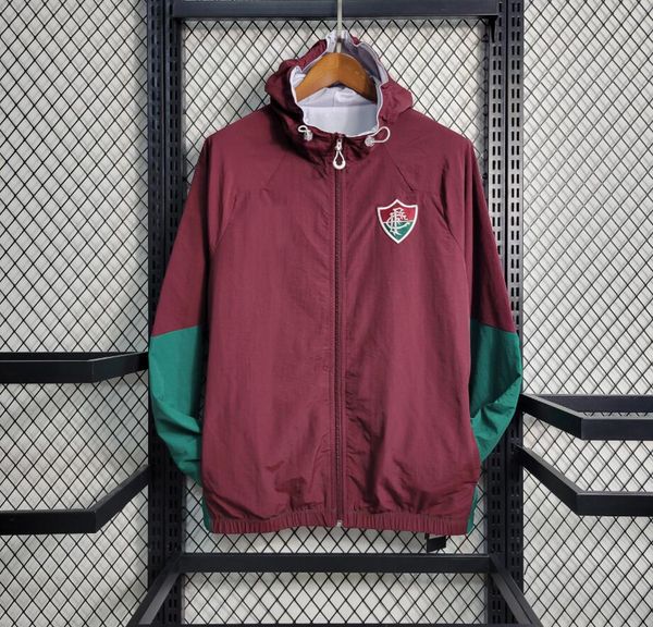 2023 2024 uomo Fluminense giacca da calcio impermeabile manica lunga da calcio cerniera completa tute con cappuccio giacca a vento 23 24 giacche da calcio con cappuccio cappotto sudore