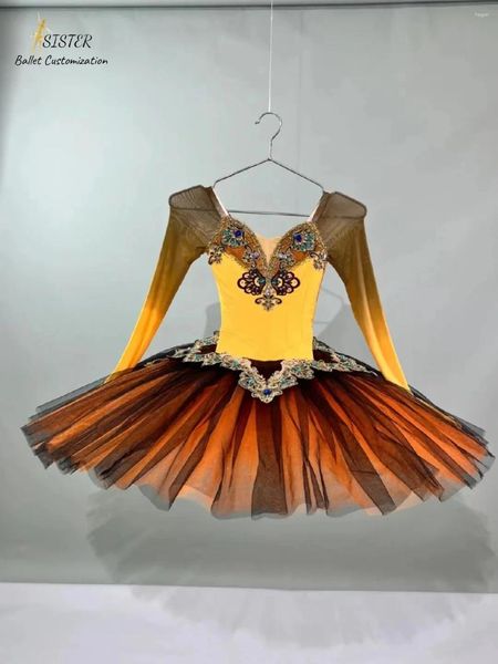 Abbigliamento da palco Variazioni Esmirada giallo-arancione GDC Costume da competizione Balletto TUTU Abito alta garza personalizzata