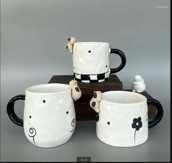 Кружки Простая черно-белая керамическая кружка Котенок Кофе Пара Чашки с водой Чашка чая с молоком Послеобеденный офис