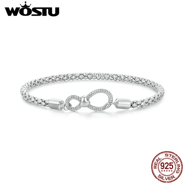 Armreifen Wostu 925 Sterling Silber Original Infinity Bangle Basis Armband Fit DIY Charms Perle Forever Love Knot Armbänder Schmuck Geschenk