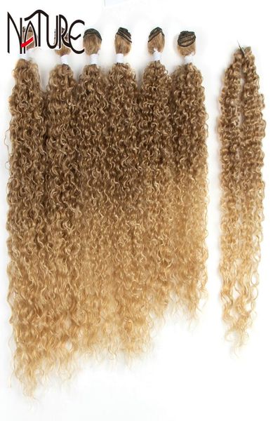 Nature Black Afro Kinky Synthetic 7 Stück 2226 Zoll Ombre Brown Weave Bundles Lockiges Haar Q11289763611