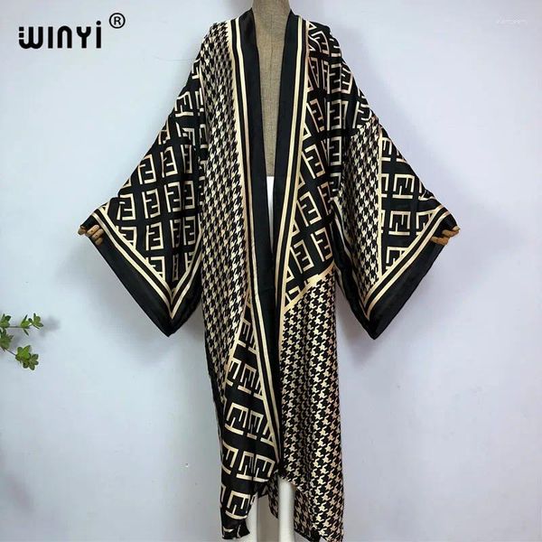 Moda de banho feminina Winyi Kimono Classic Retro Print Fashion Lady Beach Bohemian Long Cardigan Cobert-up Stitch Casual Boho Maxi Holiday Party