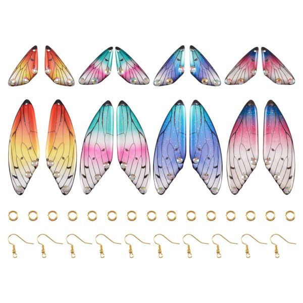 Kits de pingentes de asas de borboleta de libélula, pingentes de asas de insetos, kit de fabricação de brincos com anéis de salto, ganchos de brincos para fazer joias