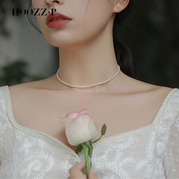 Collane HOOZZ.P Collana di perle di riso per le donne 2022 Gioielli da sposa Barocco Girocollo d'acqua dolce 34mm Compleanno naturale coltivato per ragazze