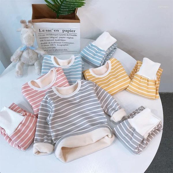 Set di abbigliamento Vestiti per bambina Autunno Inverno Ragazzo Abiti a righe Bambini Biancheria intima termica imbottita Completi per bambini Top Bottom 1-5 anni