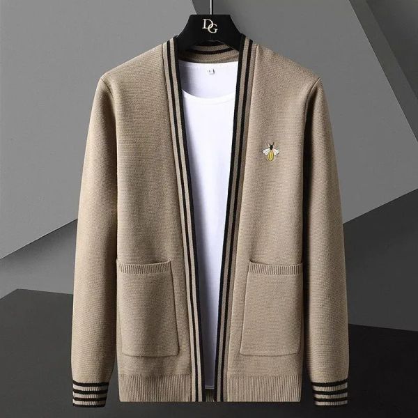 Männer Pullover Biene Stickerei Pullover Strickjacke Koreanische Casual Mantel Elegante Männer 2024 Trend Abrigo Hombre Kleidung