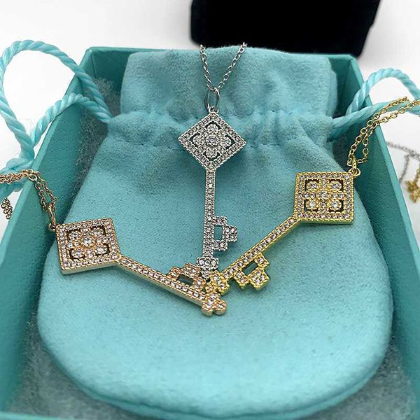 1m2t Anhänger Halsketten t Home 925 Sterling Silber Tiffanynet Schlüssel Halskette Mode Vielseitige Diamant Intarsien Sonnenblume Chinesischen Knoten Anhänger Einfache Pullover Kette