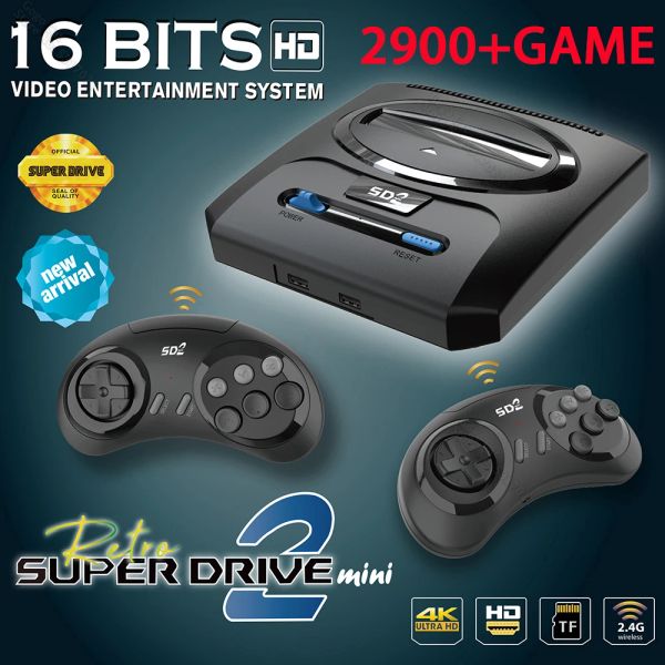 Consoles sem fio HD Saída 16Bit TV Video Game Console para Sega Mega Drive Builtin 2900+ Jogos Retro Suporte TF Card
