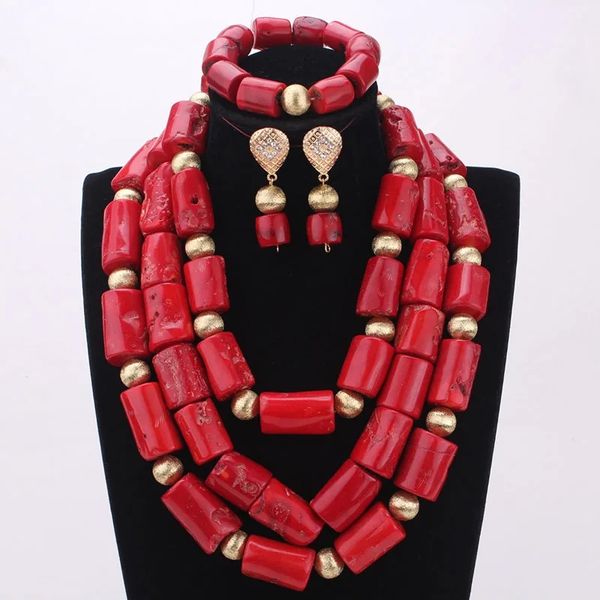 Dudo 15-20mm vermelho natureza coral grandes contas africanas coral casamentos conjunto de jóias nigeriano neckalce conjuntos para mulher 2024